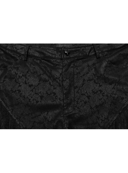 Black Stretch Woven Patchwork Lace Print Front Slant Pocket Gothic Style Trousers