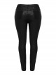 Black Stretch Woven Patchwork Lace Print Front Slant Pocket Gothic Style Trousers