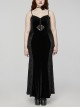 Sexy Black Velvet Lace Fabric With Heart Pattern On The Chest And Fishtail Suspenders Gothic Style Adjustable Sleeveless Dress