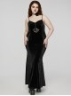 Sexy Black Velvet Lace Fabric With Heart Pattern On The Chest And Fishtail Suspenders Gothic Style Adjustable Sleeveless Dress