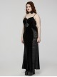 Sexy Black Velvet Lace Fabric With Heart Pattern On The Chest And Fishtail Suspenders Gothic Style Adjustable Sleeveless Dress