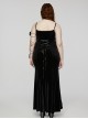 Sexy Black Velvet Lace Fabric With Heart Pattern On The Chest And Fishtail Suspenders Gothic Style Adjustable Sleeveless Dress