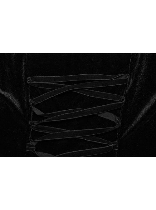 Sexy Black Velvet Lace Fabric With Heart Pattern On The Chest And Fishtail Suspenders Gothic Style Adjustable Sleeveless Dress