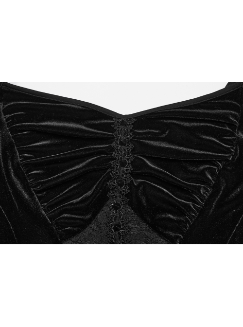 Sexy Black Velvet Lace Fabric With Heart Pattern On The Chest And Fishtail Suspenders Gothic Style Adjustable Sleeveless Dress