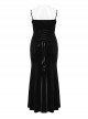 Sexy Black Velvet Lace Fabric With Heart Pattern On The Chest And Fishtail Suspenders Gothic Style Adjustable Sleeveless Dress