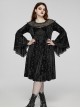 Black Lace Mesh Patchwork Velvet Rose Embossed Chest Embroidery Patch With Flared Sleeves Gothic Style Long Sleeved Dress