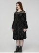 Black Lace Mesh Patchwork Velvet Rose Embossed Chest Embroidery Patch With Flared Sleeves Gothic Style Long Sleeved Dress