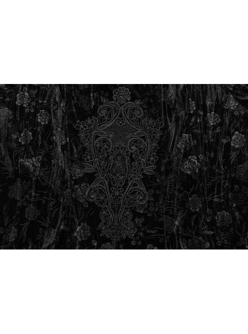 Black Lace Mesh Patchwork Velvet Rose Embossed Chest Embroidery Patch With Flared Sleeves Gothic Style Long Sleeved Dress
