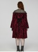 Black Red Lace Mesh Patchwork Velvet Rose Embossed Chest Embroidery Patch With Flared Sleeves Gothic Style Long Sleeved Dress