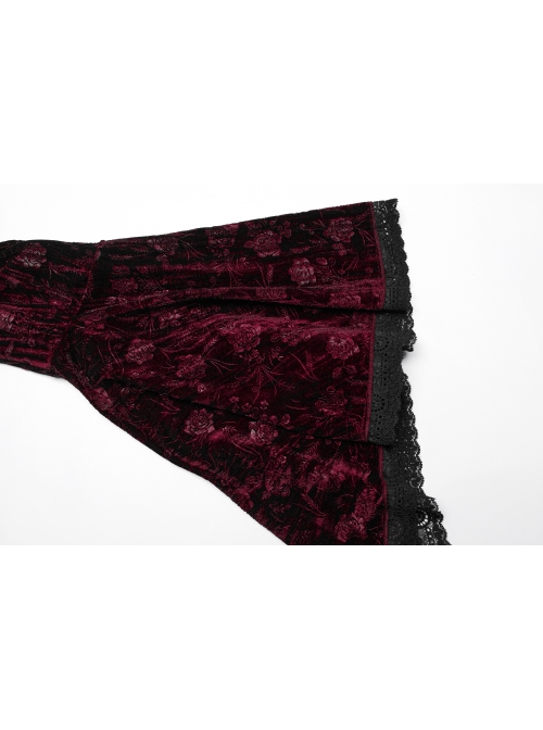 Black Red Lace Mesh Patchwork Velvet Rose Embossed Chest Embroidery Patch With Flared Sleeves Gothic Style Long Sleeved Dress