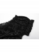 Sexy Black Lace Neckline Rose Velvet Embossed Front Chest Pleated Irregular Hem Gothic Style Short Sleeve Dress