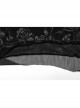 Sexy Black Lace Neckline Rose Velvet Embossed Front Chest Pleated Irregular Hem Gothic Style Short Sleeve Dress