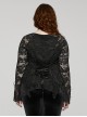 Black Elastic Lace Slim Fit Slightly Transparent Front Cuffs With Tie Design Gothic Style V-Neck Long Sleeved T-Shirt