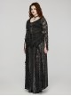 Black Elastic Knitted Patchwork Inverted Triangle Lace Front Lace Decoration Gothic Style Skirt