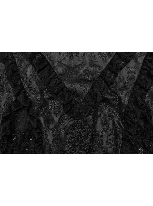 Black Elastic Knitted Patchwork Inverted Triangle Lace Front Lace Decoration Gothic Style Skirt