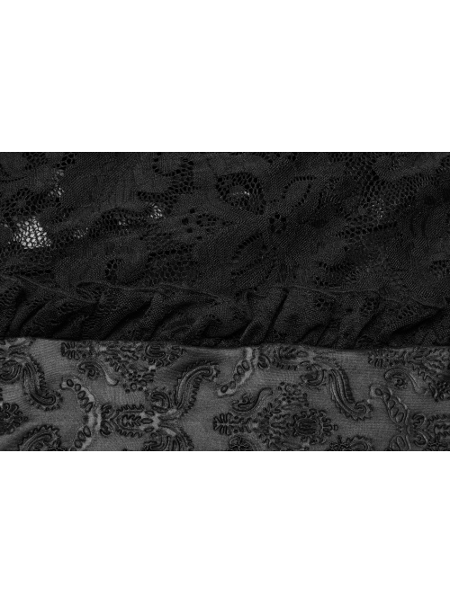 Black Elastic Knitted Patchwork Inverted Triangle Lace Front Lace Decoration Gothic Style Skirt