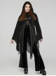 Irregular Black Flocking Fine Mesh Splicing Lace Edge Corn Decoration Gothic Style Hooded Drawstring Coat