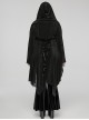 Irregular Black Flocking Fine Mesh Splicing Lace Edge Corn Decoration Gothic Style Hooded Drawstring Coat