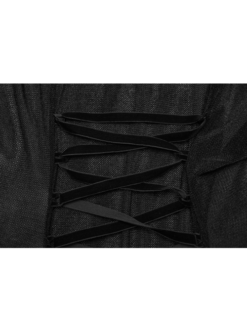 Irregular Black Flocking Fine Mesh Splicing Lace Edge Corn Decoration Gothic Style Hooded Drawstring Coat
