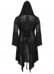 Irregular Black Flocking Fine Mesh Splicing Lace Edge Corn Decoration Gothic Style Hooded Drawstring Coat