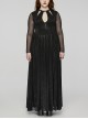 Sexy Black Elastic Spider Web Pattern Hollow Mesh Fabric With Adjustable Laces In The Front Center Gothic Style V-Neck Long Sleeved Dress