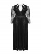 Sexy Black Elastic Spider Web Pattern Hollow Mesh Fabric With Adjustable Laces In The Front Center Gothic Style V-Neck Long Sleeved Dress