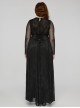 Sexy Black Elastic Spider Web Pattern Hollow Mesh Fabric With Adjustable Laces In The Front Center Gothic Style V-Neck Long Sleeved Dress