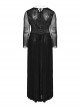 Sexy Black Elastic Spider Web Pattern Hollow Mesh Fabric With Adjustable Laces In The Front Center Gothic Style V-Neck Long Sleeved Dress