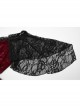 Sexy Black And Red Elastic Velvet With Lace Sleeves And Eyelet Decoration On The Hem Gothic Style V-Neck Embossed Dress
