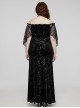 Sexy Black Elastic Velvet With Lace Sleeves And Eyelet Decoration On The Hem Gothic Style V-Neck Embossed Dress