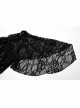 Sexy Black Elastic Velvet With Lace Sleeves And Eyelet Decoration On The Hem Gothic Style V-Neck Embossed Dress