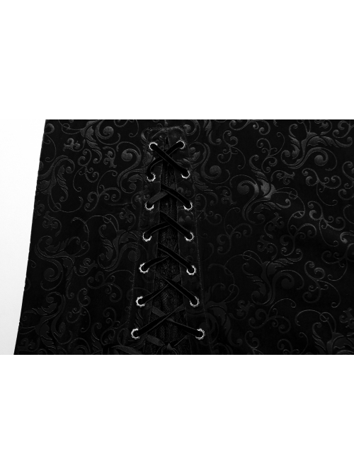 Sexy Black Elastic Velvet With Lace Sleeves And Eyelet Decoration On The Hem Gothic Style V-Neck Embossed Dress