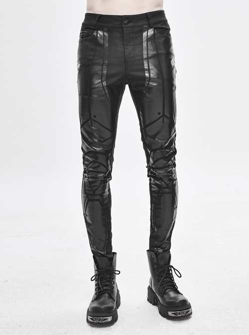 Robot Armor Patterned Gloss Black Punk Skinny Printing Pants