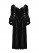 Gorgeous Black Embossed Velvet With Lace Bat Collar And Adjustable Back Tie Gothic Style Trumpet Sleeve Dress