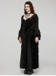 Gorgeous Black Embossed Velvet With Lace Bat Collar And Adjustable Back Tie Gothic Style Trumpet Sleeve Dress