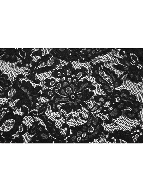 Gorgeous Black Embossed Velvet With Lace Bat Collar And Adjustable Back Tie Gothic Style Trumpet Sleeve Dress