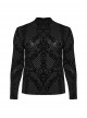 Black Elastic Flocked Printed Knitted High Collar Gothic Style Long Sleeve T-Shirt
