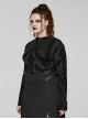 Black Elastic Flocked Printed Knitted High Collar Gothic Style Long Sleeve T-Shirt