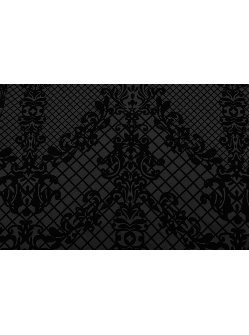 Black Elastic Flocked Printed Knitted High Collar Gothic Style Long Sleeve T-Shirt