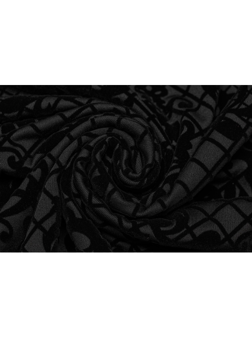 Black Elastic Flocked Printed Knitted High Collar Gothic Style Long Sleeve T-Shirt