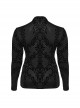 Black Elastic Flocked Printed Knitted High Collar Gothic Style Long Sleeve T-Shirt
