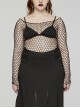 Black Sexy Hollow Elastic Diamond Mesh Punk Style Versatile Long-Sleeved T-Shirt