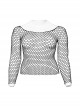 Black Sexy Hollow Elastic Diamond Mesh Punk Style Versatile Long-Sleeved T-Shirt