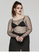 Black Sexy Hollow Elastic Diamond Mesh Punk Style Versatile Long-Sleeved T-Shirt