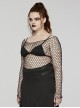 Black Sexy Hollow Elastic Diamond Mesh Punk Style Versatile Long-Sleeved T-Shirt