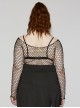 Black Sexy Hollow Elastic Diamond Mesh Punk Style Versatile Long-Sleeved T-Shirt