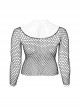 Black Sexy Hollow Elastic Diamond Mesh Punk Style Versatile Long-Sleeved T-Shirt