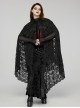 Exquisite Black Loose Elastic Pattern Mesh Fabric Front Center Velvet Tie Up Decorated Gothic Style Lace Cape