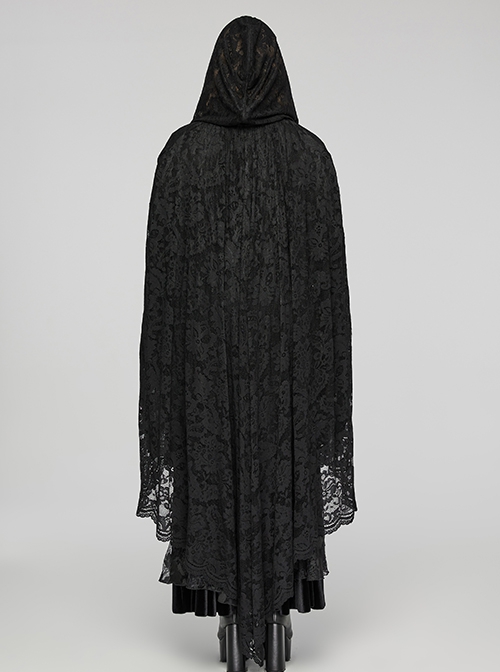 Exquisite Black Loose Elastic Pattern Mesh Fabric Front Center Velvet Tie Up Decorated Gothic Style Lace Cape