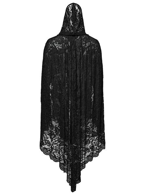 Exquisite Black Loose Elastic Pattern Mesh Fabric Front Center Velvet Tie Up Decorated Gothic Style Lace Cape
